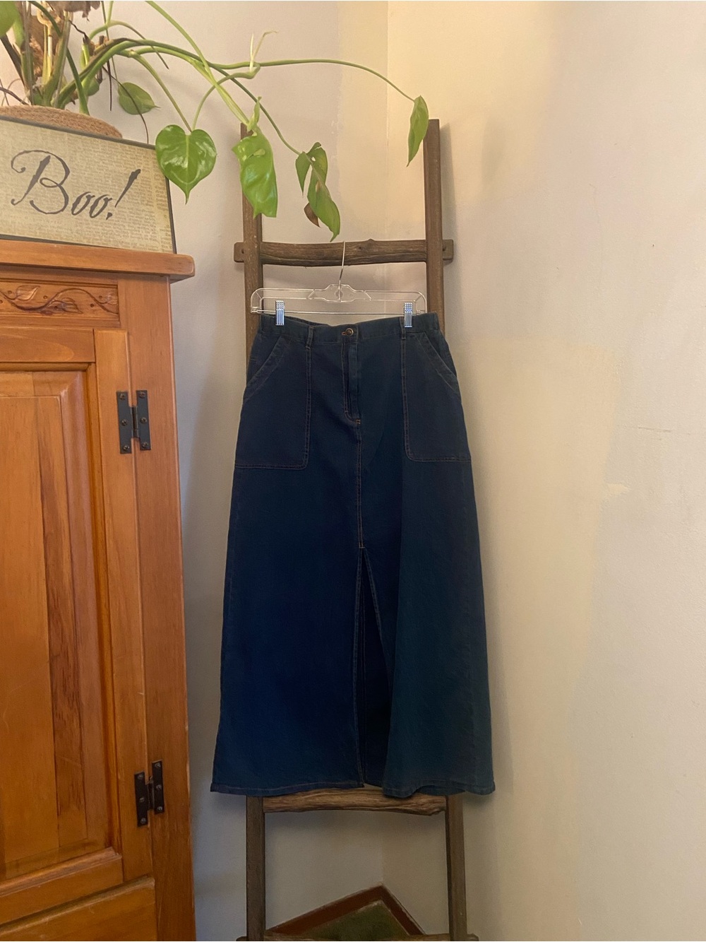 Max Studio Dark Navy Denim Maxi Skirt with Front Slit